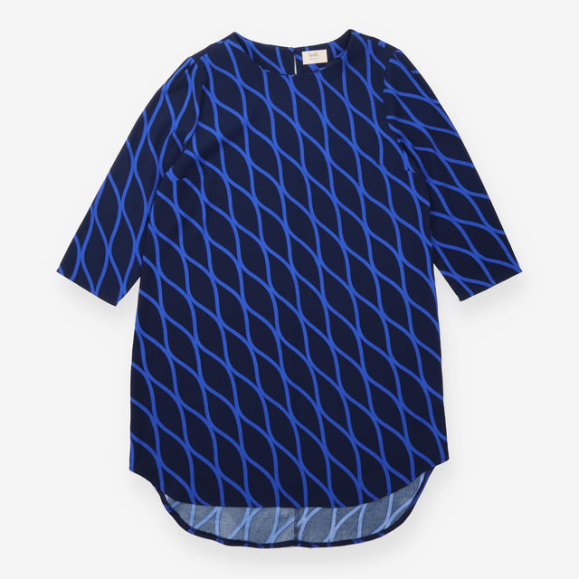 Dress Shift Geometric Print Long Sleeve Navy Blue