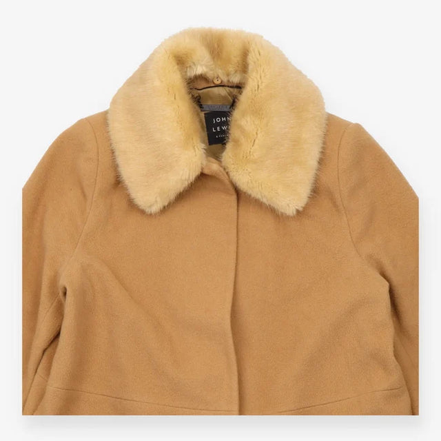 Camel Faux Fur Collar Long Coat
