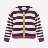 Cardigan Striped Button Front Purple Oatmeal