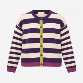 Cardigan Striped Button Front Purple Oatmeal