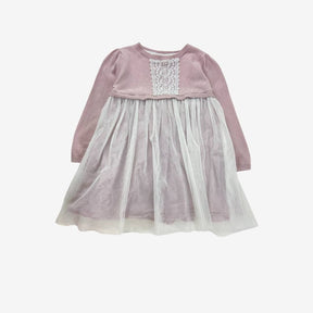 Pink knit long sleeve dress with tulle skirt