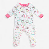 Sleepsuit White Animal Carnival with Pink Cuffs