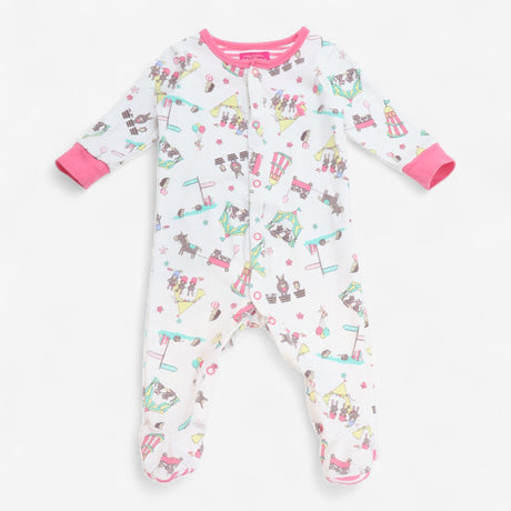 Sleepsuit White Animal Carnival with Pink Cuffs