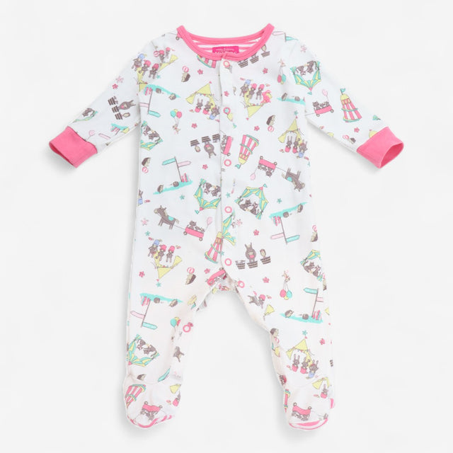 Sleepsuit White Animal Carnival with Pink Cuffs