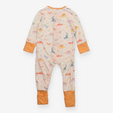 Sleepsuit zip cream dinos orange cuffs
