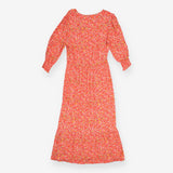 Floral Maxi Dress Coral Red V Neck 3/4 Sleeve