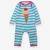Sleepsuit large blue white stripe icecream