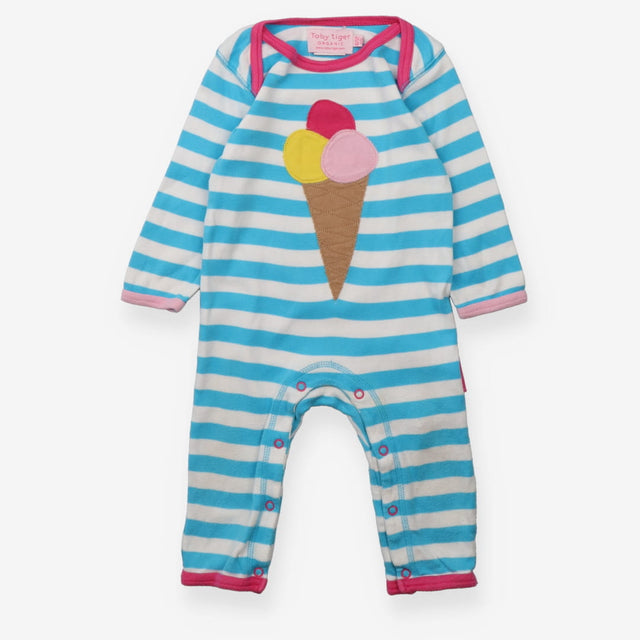 Sleepsuit large blue white stripe icecream
