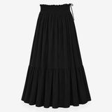 Shirred Tiered Midi Skirt Black 100% Viscose