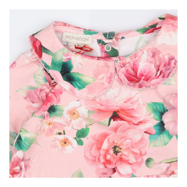 Sleepsuit pink frill large flowers collar