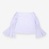 Blouse Blue White Stripe Off Shoulder Bell Sleeve