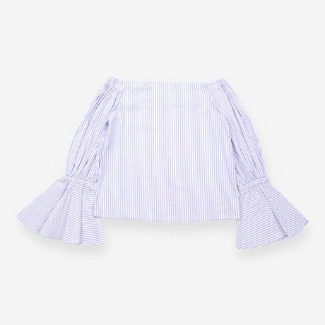 Blouse Blue White Stripe Off Shoulder Bell Sleeve