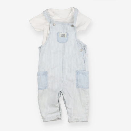 Dungarees blue stripe white bodysuit