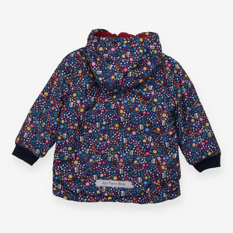 Blue Floral Coat with Hedgehogs Red Lined