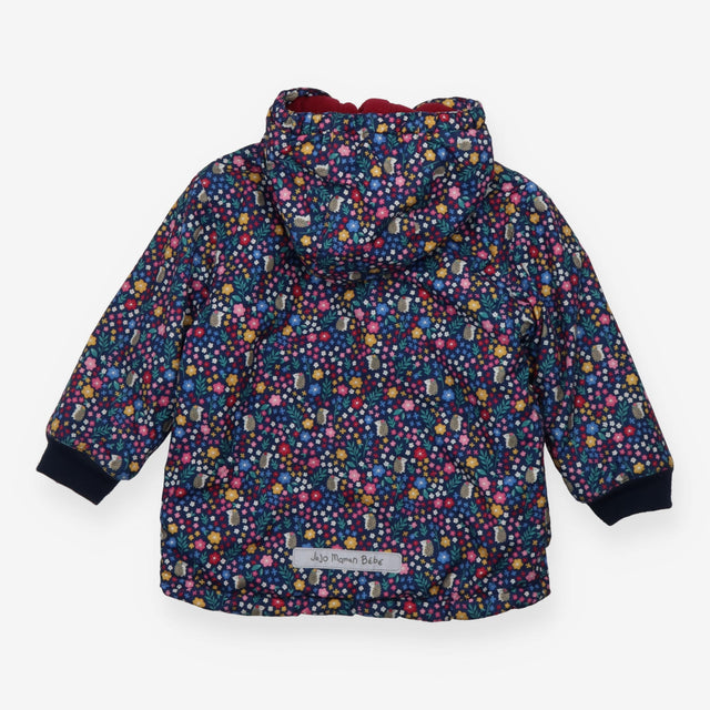 Blue Floral Coat with Hedgehogs Red Lined