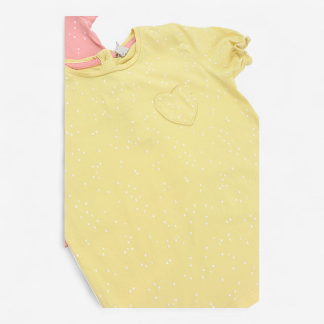 T-shirt Yellow and Peach Frill Sleeve with Heart P
