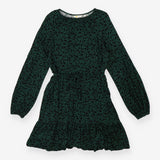 Tiered Dress Crew Neck Green with Black Floral pri