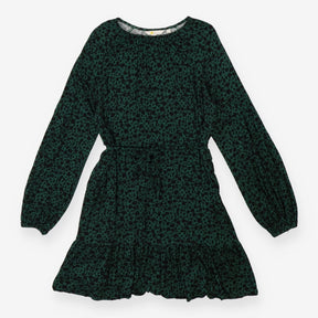 Tiered Dress Crew Neck Green with Black Floral pri