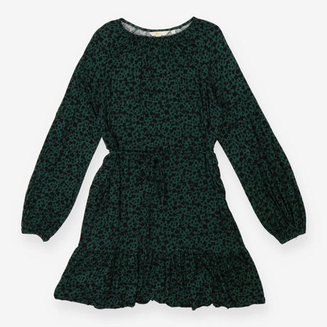 Tiered Dress Crew Neck Green with Black Floral pri