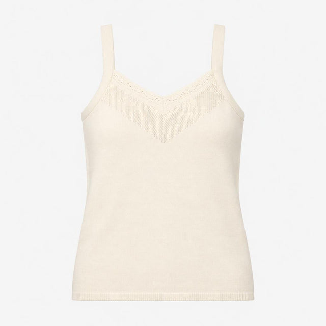 Cream Knit Camisole with Pointelle Detail