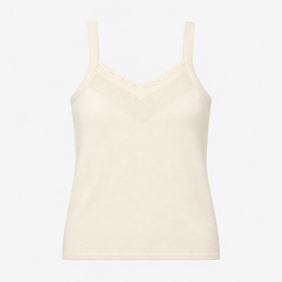 Cream Knit Camisole with Pointelle Detail