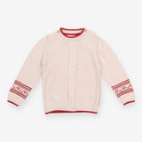 Sweater Knit White Red Aztec Sleeve