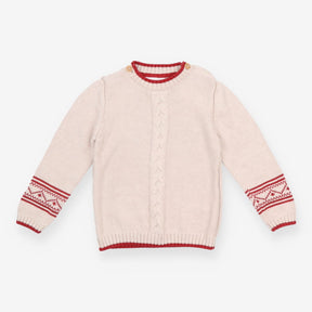 Sweater Knit White Red Aztec Sleeve
