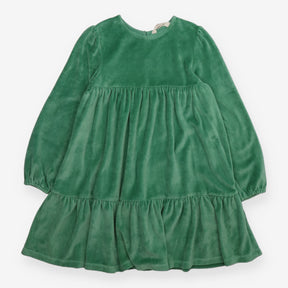 Dress Long Sleeve Tiered Velour Green
