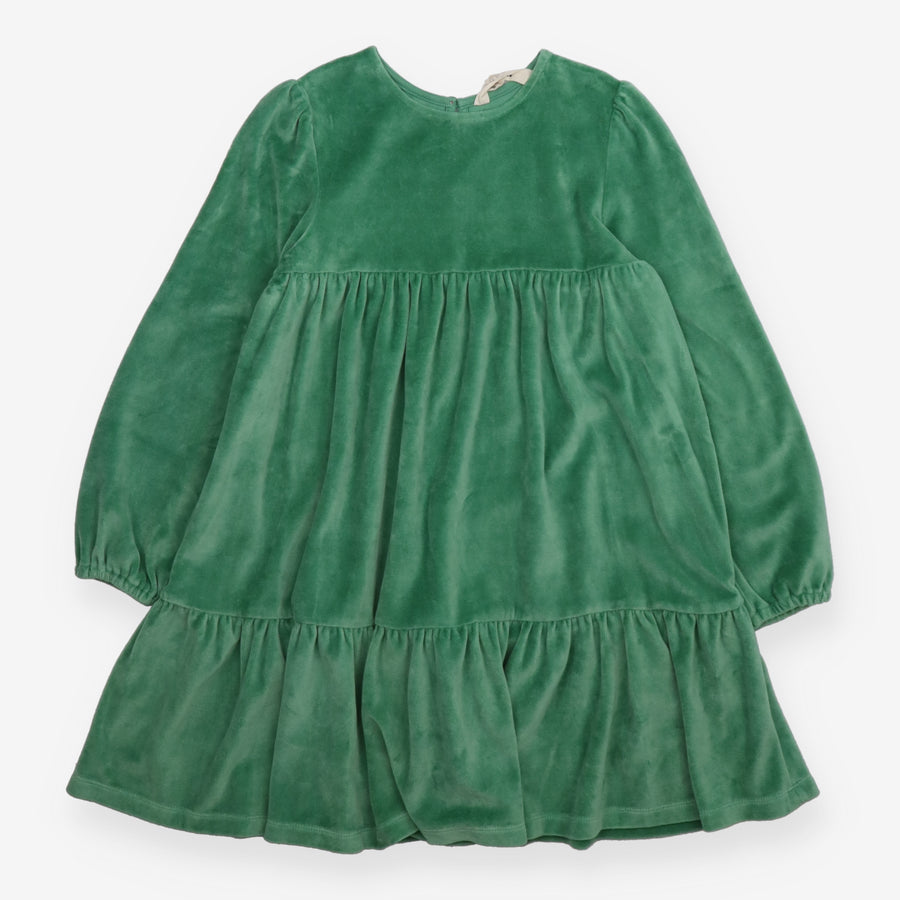 Dress Long Sleeve Tiered Velour Green