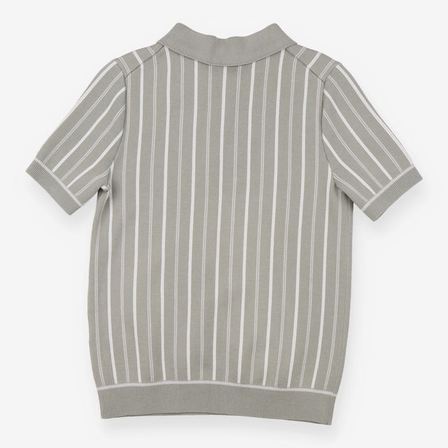 Green Striped Zip Polo Shirt