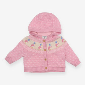 Pink Knit Cardigan with Ducks