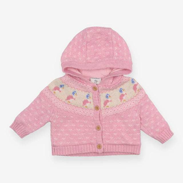 Pink Knit Cardigan with Ducks