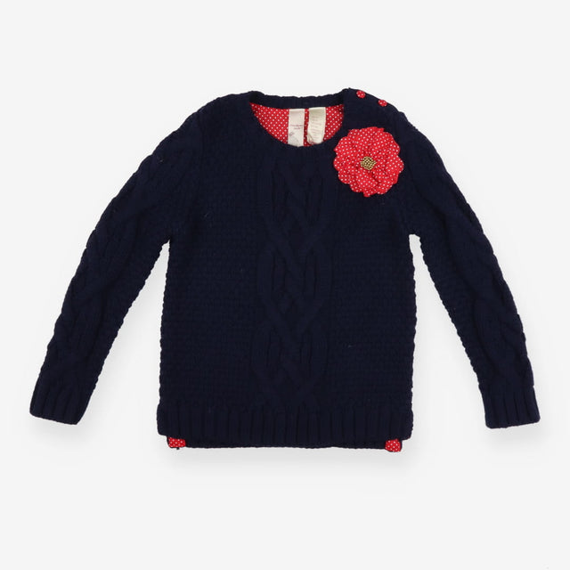 Strawberry Faire Sweater Knit Navy Flower Applique