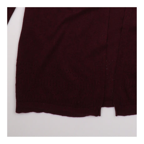 Longline Cardigan Burgundy Pointelle Knit Open Fro
