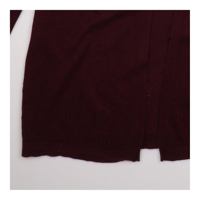 Longline Cardigan Burgundy Pointelle Knit Open Fro