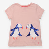 T-Shirt Pink with Sequin Penguins