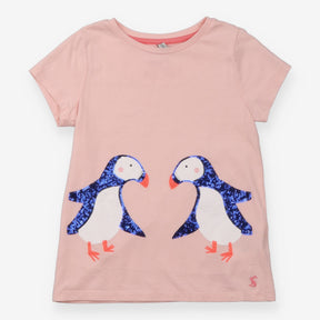 T-Shirt Pink with Sequin Penguins