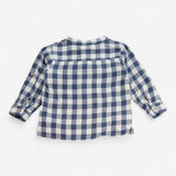 Shirt Grandad Collar Blue & White Check Brushed Co