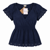 Top Indigo Blue Organic Cotton Schiffli Maternity 