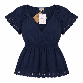 Top Indigo Blue Organic Cotton Schiffli Maternity 