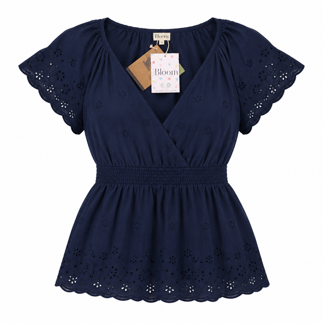 Top Indigo Blue Organic Cotton Schiffli Maternity 