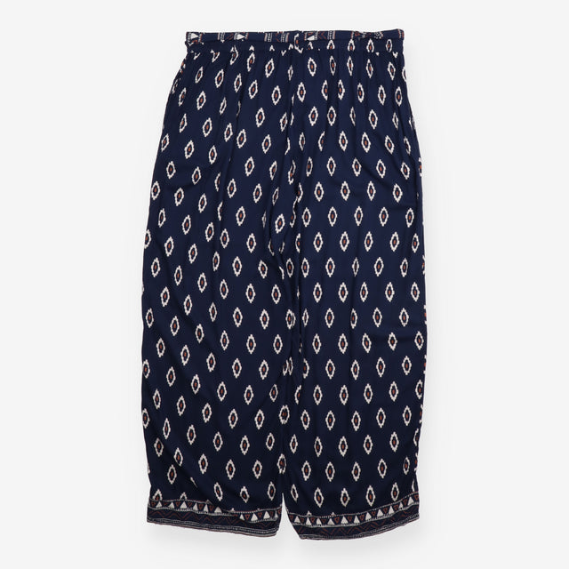  Navy Blue Ikat Geometric Print Wide Leg Tr