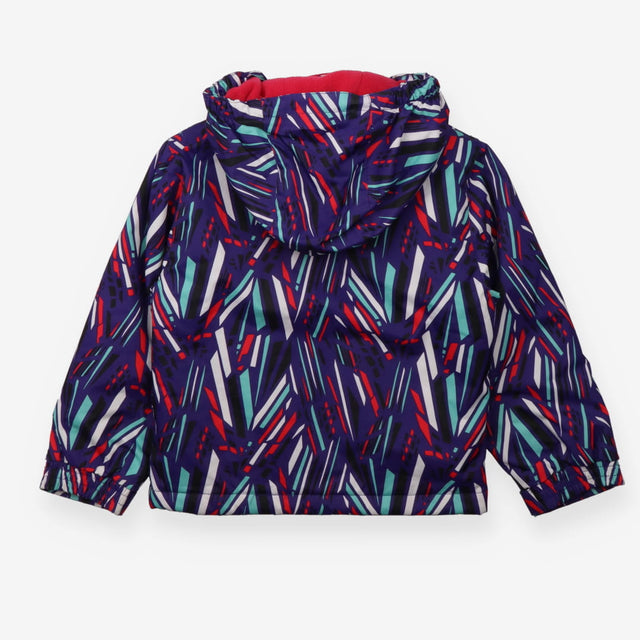 Purple ski jacket colourful pattern and pink fleec