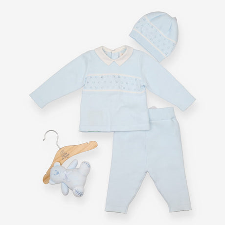 Baby Gift Set Blue Knit Top, Leggings and Hat with