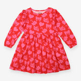 Long Sleeve Dress Red with Festive Pink Ornaments
