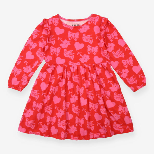 Long Sleeve Dress Red with Festive Pink Ornaments