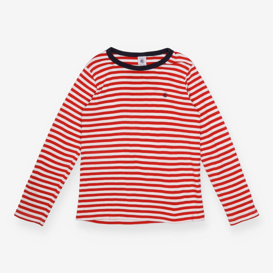 Tee red and White Strip with Navy Neckline