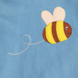 Sweater blue bee applique with flower elbows