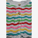 Cardigan Grey with Rainbow Wavy stripes