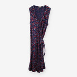 Navy Red Floral Sleeveless Wrap Mini Dress Summer 